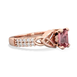 Pink Tourmaline Celtic Knot 7X5 Emerald-Cut Engagement 14K Rose Gold ring R26447EM