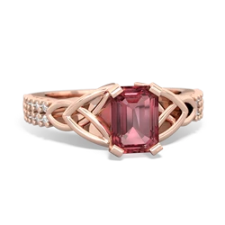 Pink Tourmaline Celtic Knot 7X5 Emerald-Cut Engagement 14K Rose Gold ring R26447EM