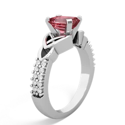 Pink Tourmaline Celtic Knot 7X5 Emerald-Cut Engagement 14K White Gold ring R26447EM