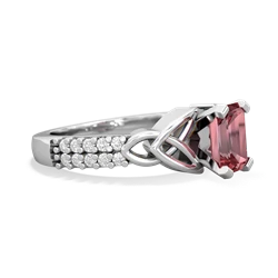 Pink Tourmaline Celtic Knot 7X5 Emerald-Cut Engagement 14K White Gold ring R26447EM