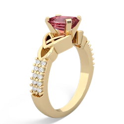 Pink Tourmaline Celtic Knot 7X5 Emerald-Cut Engagement 14K Yellow Gold ring R26447EM