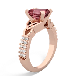 Pink Tourmaline Celtic Knot 8X6 Emerald-Cut Engagement 14K Rose Gold ring R26448EM