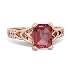 Pink Tourmaline Celtic Knot 8X6 Emerald-Cut Engagement 14K Rose Gold ring R26448EM