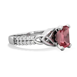 Pink Tourmaline Celtic Knot 8X6 Emerald-Cut Engagement 14K White Gold ring R26448EM