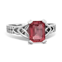 Pink Tourmaline Celtic Knot 8X6 Emerald-Cut Engagement 14K White Gold ring R26448EM