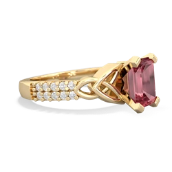 Pink Tourmaline Celtic Knot 8X6 Emerald-Cut Engagement 14K Yellow Gold ring R26448EM