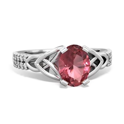 Pink Tourmaline Celtic Knot 8X6 Oval Engagement 14K White Gold ring R26448VL