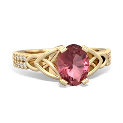 Pink Tourmaline Celtic Knot 8X6 Oval Engagement 14K Yellow Gold ring R26448VL