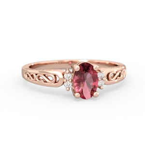 Pink Tourmaline Filligree Scroll Oval 14K Rose Gold ring R0812