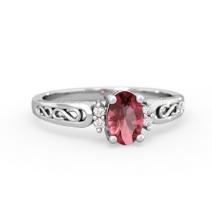Pink Tourmaline Filligree Scroll Oval 14K White Gold ring R0812