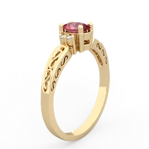 Pink Tourmaline Filligree Scroll Oval 14K Yellow Gold ring R0812