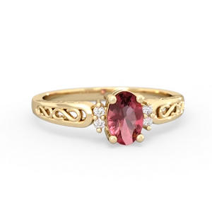 Pink Tourmaline Filligree Scroll Oval 14K Yellow Gold ring R0812