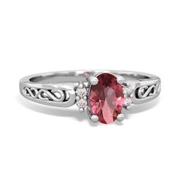 Pink Tourmaline Filligree Scroll Oval 14K White Gold ring R0812