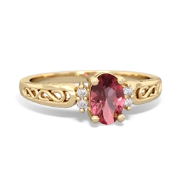 Pink Tourmaline Filligree Scroll Oval 14K Yellow Gold ring R0812