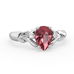 Pink Tourmaline Precious Pear 14K White Gold ring R0826