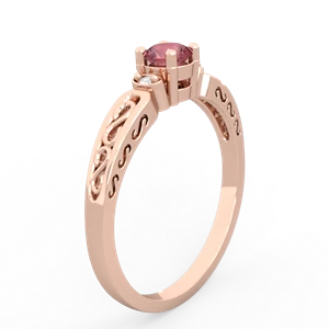 Pink Tourmaline Filligree Scroll Round 14K Rose Gold ring R0829