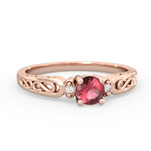 Pink Tourmaline Filligree Scroll Round 14K Rose Gold ring R0829