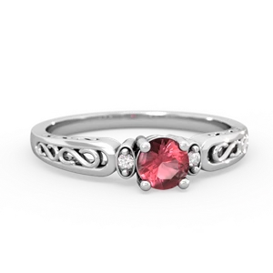 Pink Tourmaline Filligree Scroll Round 14K White Gold ring R0829