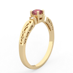Pink Tourmaline Filligree Scroll Round 14K Yellow Gold ring R0829