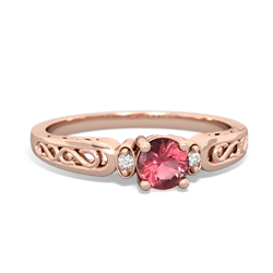 Pink Tourmaline Filligree Scroll Round 14K Rose Gold ring R0829