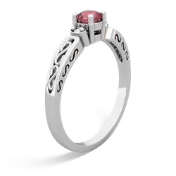 Pink Tourmaline Filligree Scroll Round 14K White Gold ring R0829