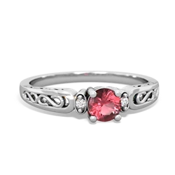 Pink Tourmaline Filligree Scroll Round 14K White Gold ring R0829