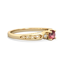 Pink Tourmaline Filligree Scroll Round 14K Yellow Gold ring R0829