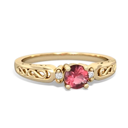 Pink Tourmaline Filligree Scroll Round 14K Yellow Gold ring R0829