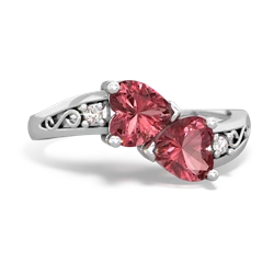 Pink Tourmaline Snuggling Hearts 14K White Gold ring R2178