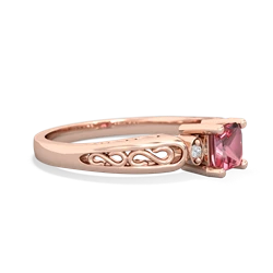 Pink Tourmaline Filligree Scroll Square 14K Rose Gold ring R2430