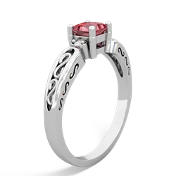 Pink Tourmaline Filligree Scroll Square 14K White Gold ring R2430