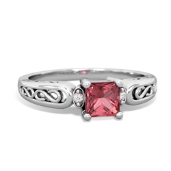 Pink Tourmaline Filligree Scroll Square 14K White Gold ring R2430