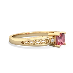 Pink Tourmaline Filligree Scroll Square 14K Yellow Gold ring R2430