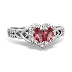 Pink Tourmaline Celtic Knot Two Hearts As One 14K White Gold ring R2644HRT