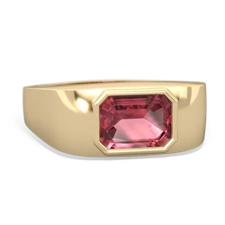 Pink Tourmaline Men's Emerald-Cut Bezel 14K Yellow Gold ring R0410