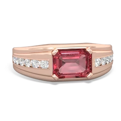 Pink Tourmaline Men's Diamond Channel 14K Rose Gold ring R0500