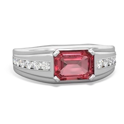 Pink Tourmaline Men's Diamond Channel 14K White Gold ring R0500