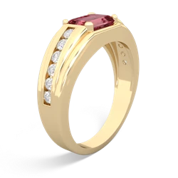 Pink Tourmaline Men's Diamond Channel 14K Yellow Gold ring R0500