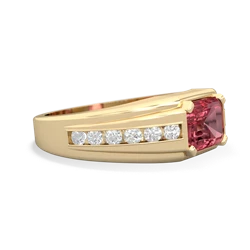 Pink Tourmaline Men's Diamond Channel 14K Yellow Gold ring R0500
