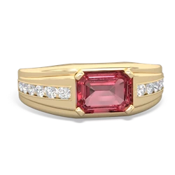 Pink Tourmaline Men's Diamond Channel 14K Yellow Gold ring R0500