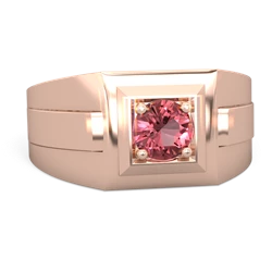Pink Tourmaline Men's Squared Circle 14K Rose Gold ring R0480