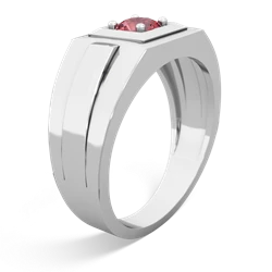 Pink Tourmaline Men's Squared Circle 14K White Gold ring R0480