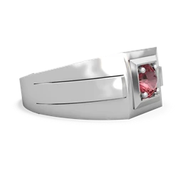 Pink Tourmaline Men's Squared Circle 14K White Gold ring R0480