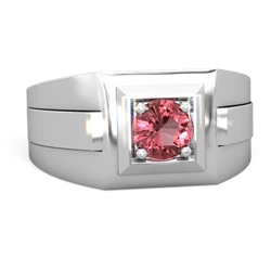 Pink Tourmaline Men's Squared Circle 14K White Gold ring R0480