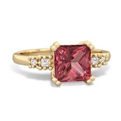 Pink Tourmaline Art Deco Princess 14K Yellow Gold ring R2014