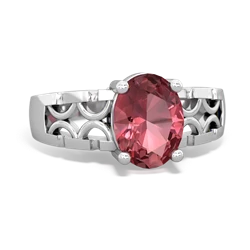 Pink Tourmaline Art Deco Filigree 14K White Gold ring R2322