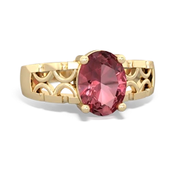 Pink Tourmaline Art Deco Filigree 14K Yellow Gold ring R2322