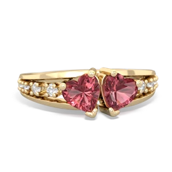 Pink Tourmaline Heart To Heart 14K Yellow Gold ring R3342