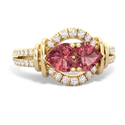 Pink Tourmaline Art-Deco Keepsake 14K Yellow Gold ring R5630