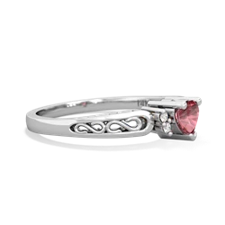 Pink Tourmaline Filligree Scroll Heart 14K White Gold ring R2429